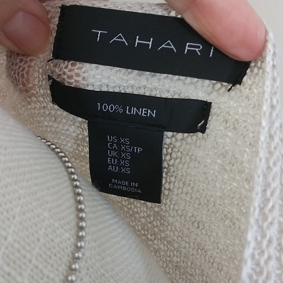Tahari 100% Linen Cream Knit Top - Picture 8 of 10